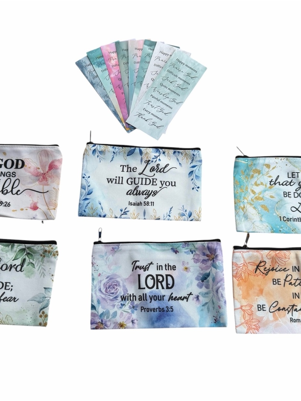 Christian Bible Verse Makeup Bag Set with Bookmarks - Religious Gifts for Women